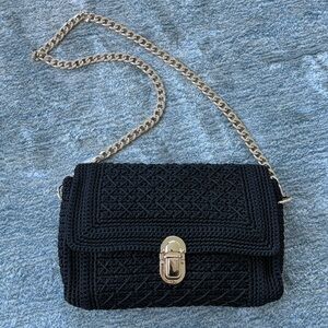 Elegant Handmade Black Crochet Shoulder Bag